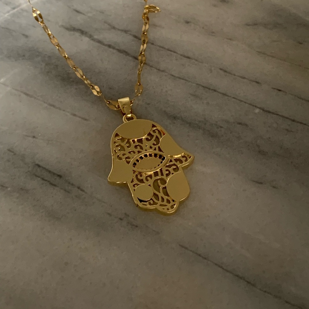 Hamsa Pendant Necklace Stainless Steel 16”+2” - Picture 3 of 4